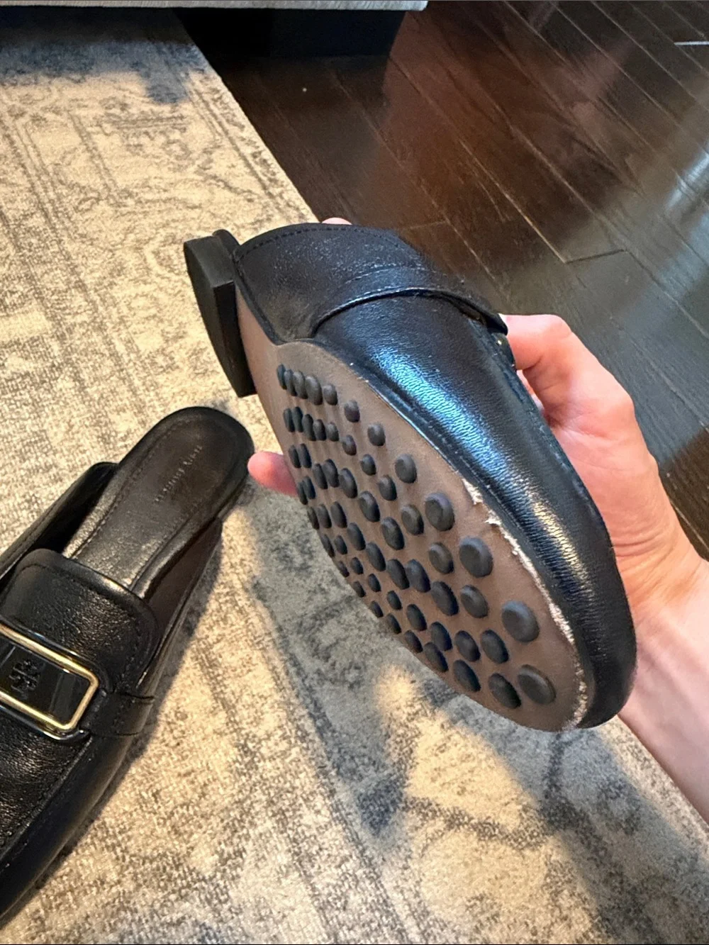 Tory Burch Georgia Backless Mule Loafer Black Leather Size 9